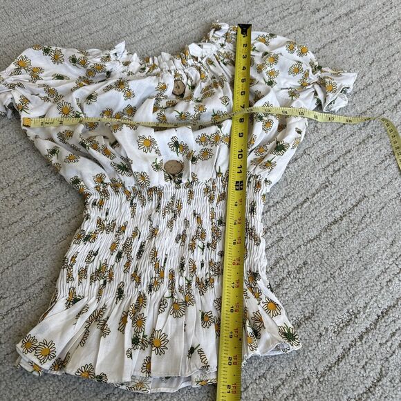 Daisy Floral Print Ruched Blouse Puff Sleeves Juniors XL Right Hippie Blouse - Picture 7 of 11